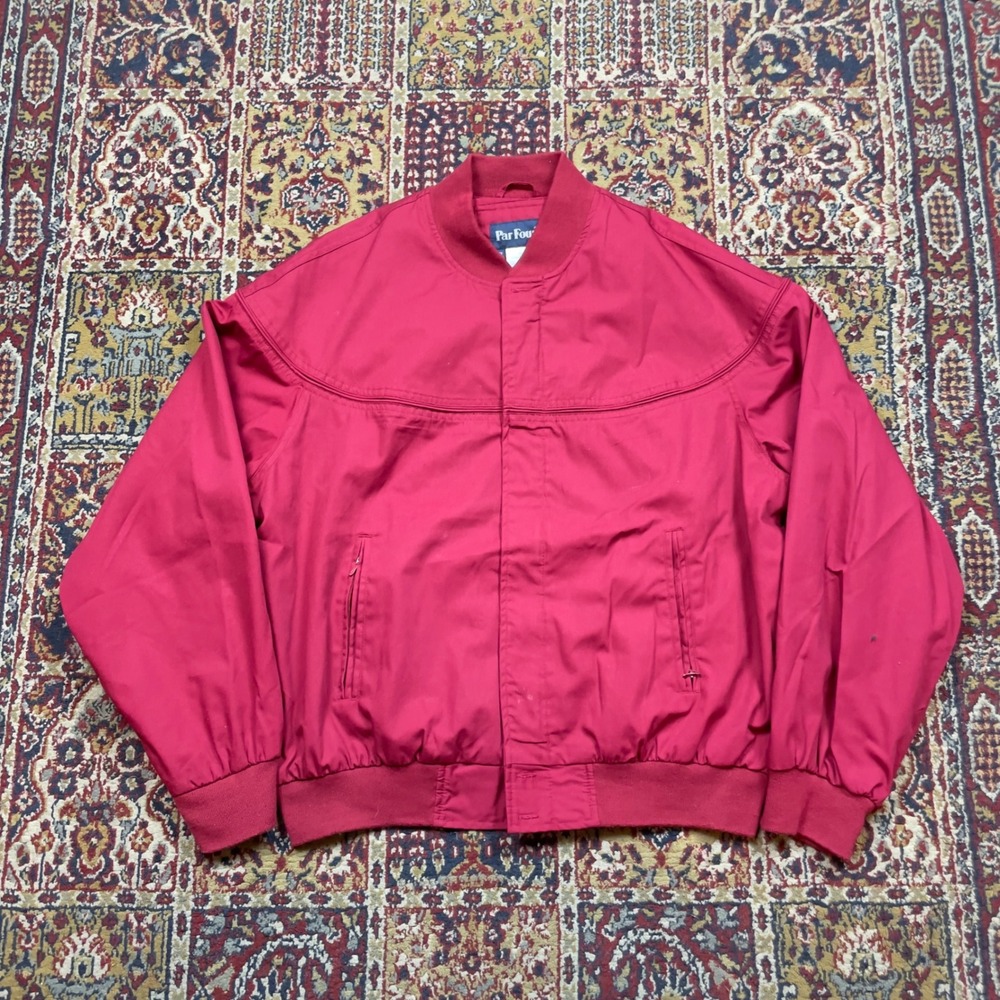 VTG 80s Par Four Vintage Men XL Red Bomber Jacket Western Yoke Zip Up Harrington